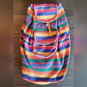 Artisan Multicolor Mexican Hand Woven Boho Backpack Bag